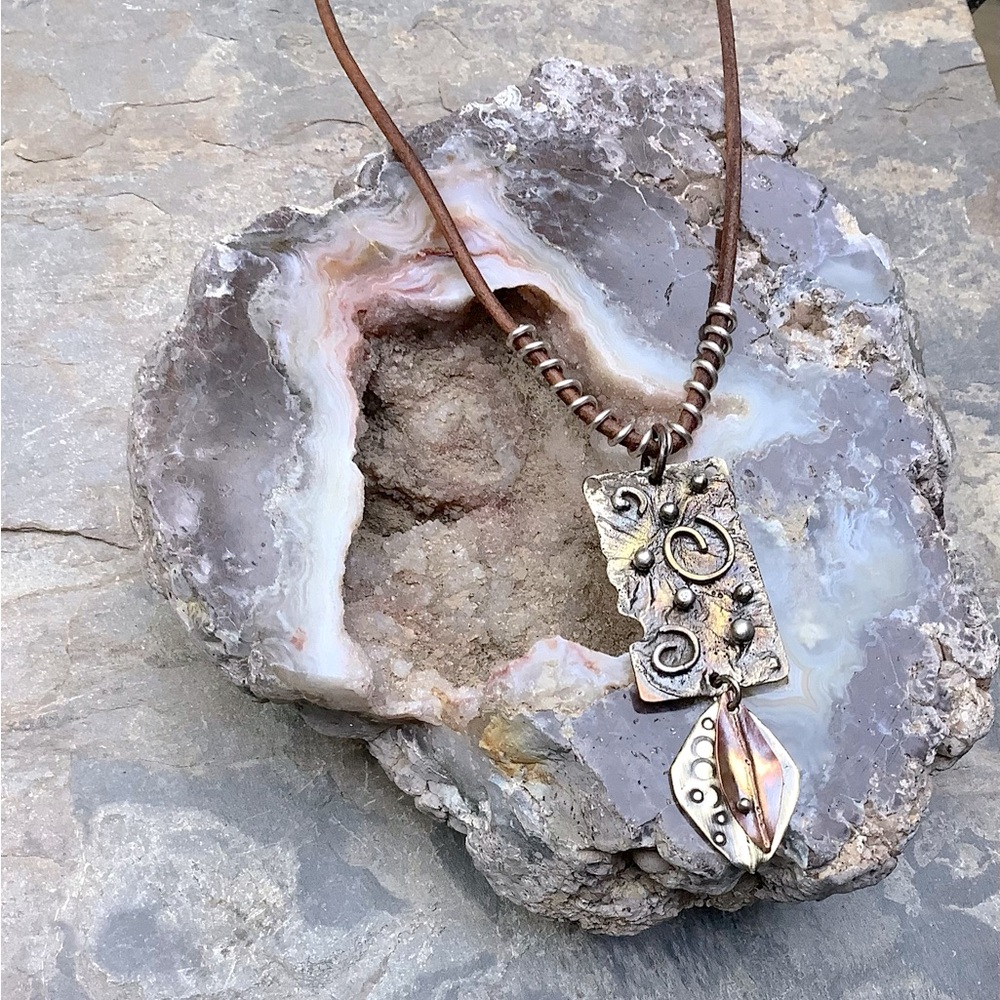 Mixed Metal Leather Cord Necklace Handmade